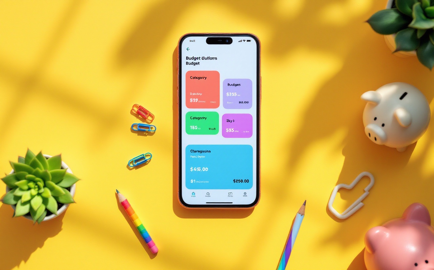 Patchly app interface showing colorful family budget dashboard with goal jars