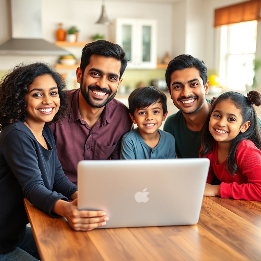 The Patel family smiling together