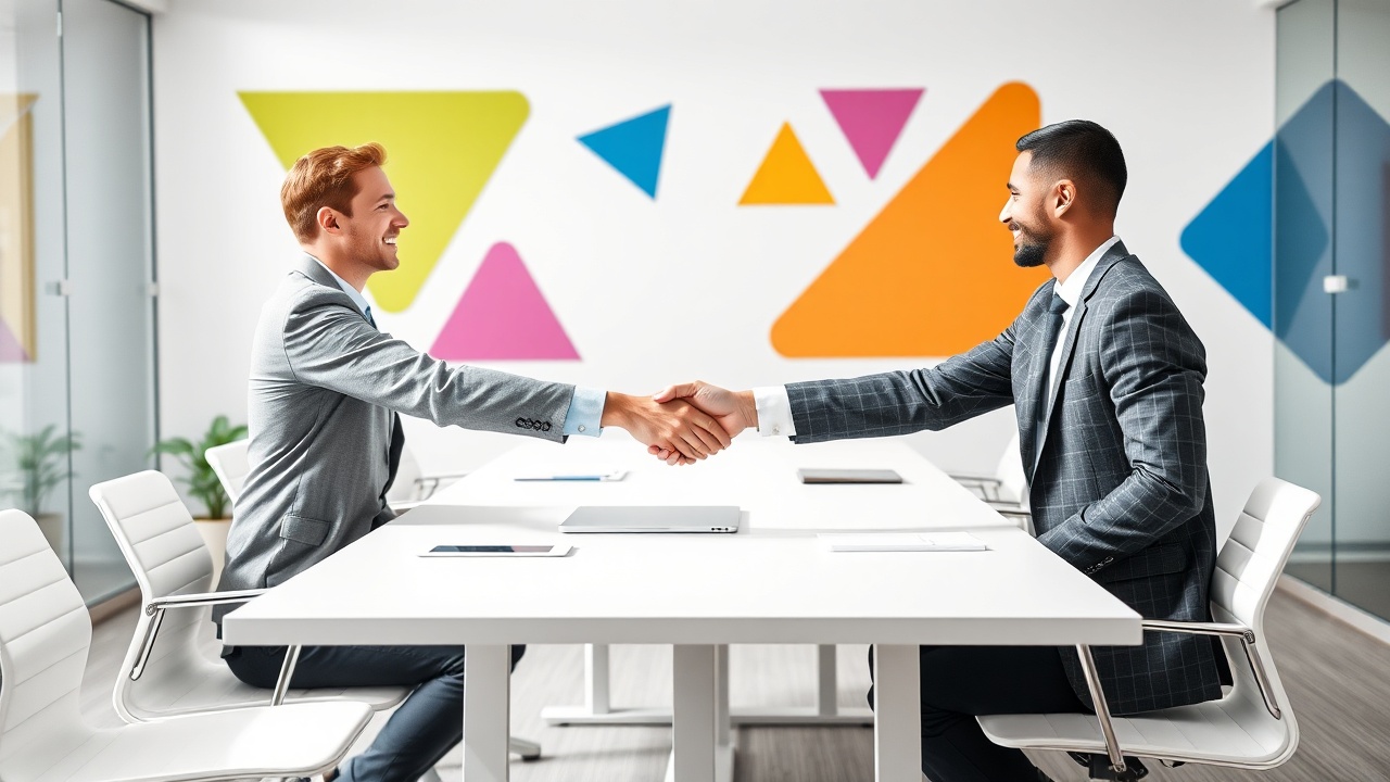 Partners shaking hands with Patchly branding in background