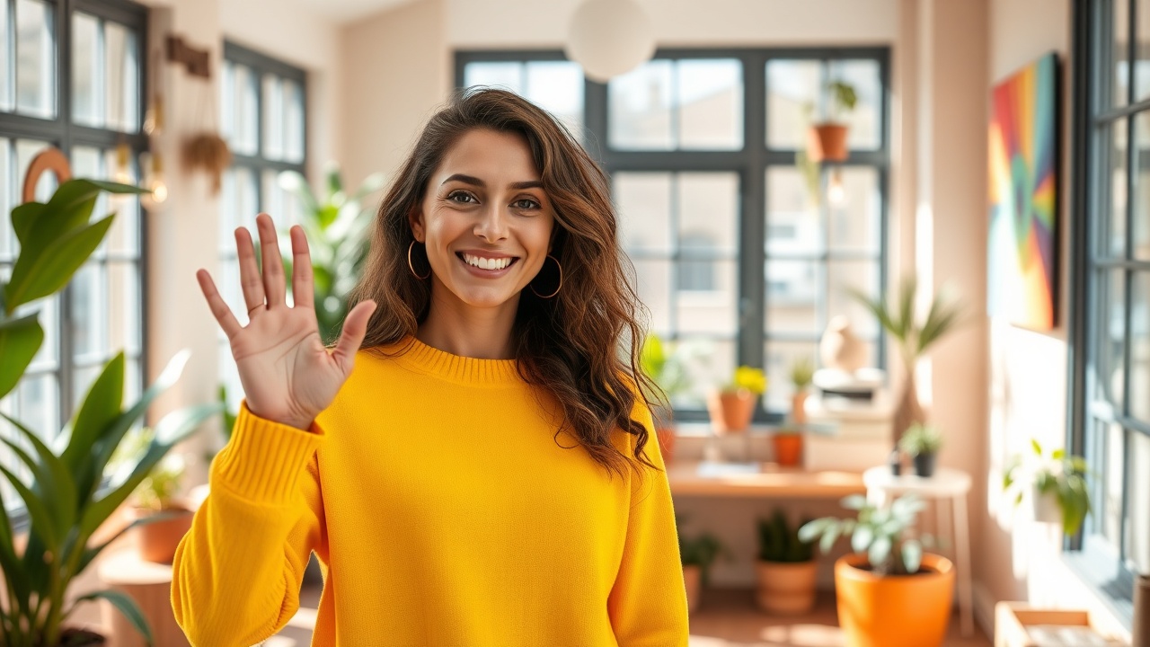 Friendly person waving hello